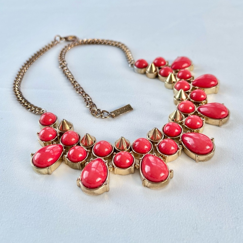 Mika Vibrant Red & Gold Spike Bib Necklace